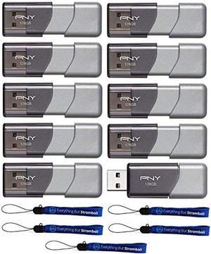 PNY 128GB USB 3.0 Flash Drive Elite Turbo Attache 3 (Ten Pack) Bundle with (5) Everything But Stromboli Lanyard (P-FD128TBOP-GE)