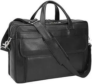 TIDING Men's Black Leather Briefcase 17.3" Laptop Bag Business Travel Messenger Shoulder Bag