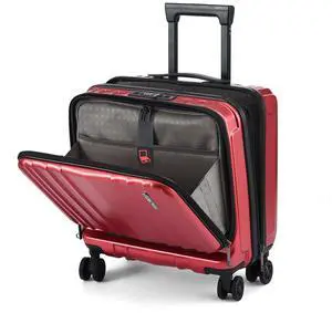 TydeCkare 16" Carry on Luggage with 2 Laptop Compartments, Lightweight Hardshell ABS+PC Suitcase with Dual Control TSA Lock, with YKK Zipper, 4 Spinner Silent Wheels, for Business Travel, Wine Red