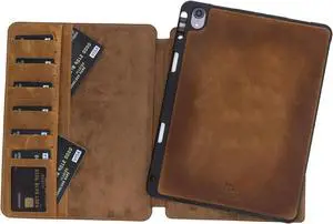 Venito Parma Magic Tablet Wallet Compatible with iPad Pro 11, 2018 - Handmade Leather Folio Stand Case - Antique Brown