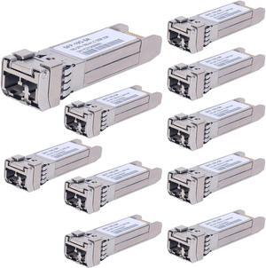 10Pack 10GBase-SR SFP+ Transceiver, SFP Multi-mode LC Module, 10G 850nm MMF up to 300 Meters, Compatible with Cisco SFP-10G-SR,Meraki MA-SFP-10GB-SR,Ubiquiti UF-MM-10G,Mikrotik,Netgear,D-Link and More