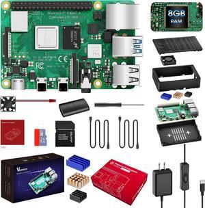 Vemico Raspberry Pi 4 8GB Starter Kit with 32GB SD Card Pi 4 Case 5V 3A Power Cable with ONOff Switch Heat Sinks Cooling Fan HDMI Cable USB SD Card Reader Adapter for Raspberry Pi 4B 8GB