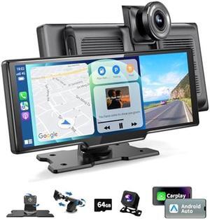 10.26" Wireless Portable Apple Carplay & Android Auto Screen with 2.5K Dash Cam, 1080P Backup Camera, HD IPS Screen, Loop Recording, Bluetooth, GPS Navigation, AUX/FM, Googel, Siri, Mirror Link