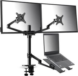 Viozon Monitor and Laptop Mount, 3-in-1 Adjustable Triple Monitor Arm Desk Mounts, Dual Desk Arm Stand/Holder for 17 to 27 Inch LCD Computer Screens, Extra Tray Fits 12 to 17 inch Laptops (OL-10T-B)