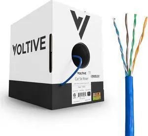 Voltive Cat5e Riser (CMR), 1000ft, Blue - Solid Bare Copper Bulk Ethernet Cable - UTP - 350MHz - UL Certified & ETL Verified