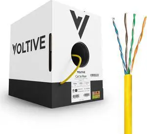 Voltive Cat5e Riser (CMR), 1000ft, Yellow - Solid Bare Copper Bulk Ethernet Cable - UTP - 350MHz - UL Certified & ETL Verified