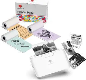 Phomemo M04S Portable Printer- Bluetooth Inkless Thermal Sticker Printer with 3 Rolls Pure Color Thermal Sticker Paper, Black Character on Mint Green/Purple/Orange, 50mm x 3.5m, 3 Rolls
