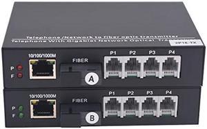 Wekuant 2 x POTS Extender RJ11 Telephone and Gigabit Ethernet Over Fiber Optic - 10/100/1000Mbps RJ45 Over Fiber Optic Extender, Universal Single Mode 20Km(12.4 mi), Multimode 500m(0.31 mi),A Pair.