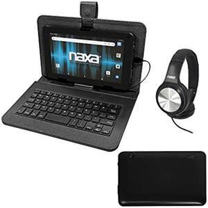 Naxa NID-7056 Android 11 Tablet with 7" HD TN Screen USB Keyboard Case and Headphone, 1.6 GHz Quad Core Processor, 2GB Ram, 32GB Storage, Front and Rear Cameras, Speaker and Microphone, Black