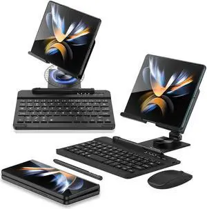 SHIEID Galaxy Z Fold 7 360deg Rotating POS Tablet Stand, Zip Pull-Out, Integrated Folding Design Set with Folding Bracket, Keyboard, Mouse, Capacitor Pen-Compatible with Galaxy Z Fold7//6/5/4/3, Black