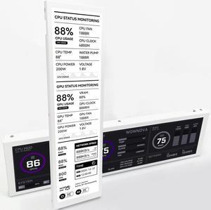 WOWNOVA 8.8" Computer Temp Monitor (Dynamic Theme Supported), 1 Click 1 Cable to Get Started Quickly PC Temperature Display Sensor Panel IPS Mini Secondary Screen CPU RAM HDD Data FPS Monitor (White)