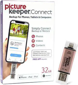 Picture Keeper Connect Photo & Video USB Flash Drive for Apple, Android, & PC Devices, 32GB Thumb Drive, Rose Gold