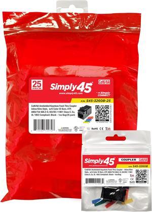 Simply45 S45-3260B-25 Cat6 UTP Black Keystone Feed-Thru Coupler - 25-Pack