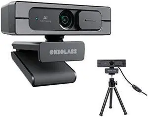 OKIOLABS A10 HD Webcam 4K with AI Auto Framing for Conference and Webcam Record Ultra Wide Angle Webcam Sony STARVIS Sensor Tiny Webcam with Camera Control, Built-in Dual Webcam Microphone Tripod