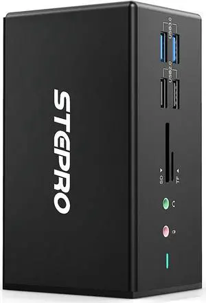 Docking Station, STEPRO 14 in 1 USB C Docking Station Quadruple Monitor Compatible for MacBook and Windows, Thunderbolt Dock with USB-A and USB-C Cable(2HDMI,VGA,PD3.0,RJ45,4 USB Ports,SD/TF,Audio)