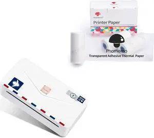 Phomemo M04AS Mini Printer with 53mm Transparent Adhesive Paper Bundle