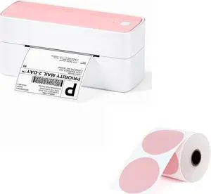 Phomemo 241BT Bluetooth Thermal Shipping Label Printer 4X6 - Wireless Thermal Label Printer for Shipping Packages + 2 Inch Pink Circle Thermal Sticker Labels 750