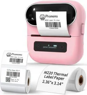 Phomemo M220 Label Maker, Portable Bluetooth Barcode Printer,Thermal Label Makers Compatible with iOS,Android,Mac, Windows10, with 1 Roll 40 x 30mm and 1 Roll 60 x 80mm Label Tape