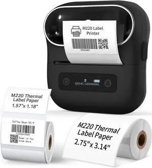 Phomemo M220 Label Maker, Barcode Label Printer, Wireless Bluetooth Sticker Maker Machine for Address, Retails, Product, Inventory, with 1 Roll 2.75'' x 3.14'' Labels