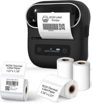 Phomemo Label Printer - M220 Label Maker - Portable Bluetooth Label Maker for Barcode, Qr Code, Name, Address, Compatible with Android, iOS, with 1 Roll 2.36'' x 1.67'' Labels