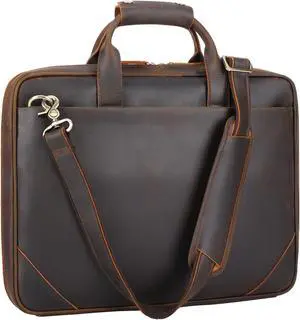 Masa Kawa Full Grain Leather Slim Briefcase for Men for 15.6" / 16" Laptop Crossbody Shoulder Messenger Computer Bag Vintage Brown Business Travel Work Lawyer Attache Case