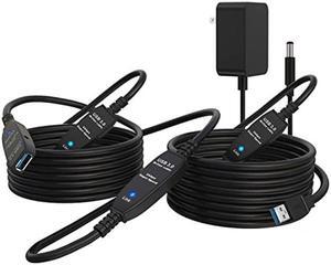 VCZHS USB 3.0 Extension Cable 100 FT, Active USB Extension Cable Male to Female with 4 Extension chipsets Signal Booster - Extra Long USB Extension Cable (5V/2A Power Adapter Included)