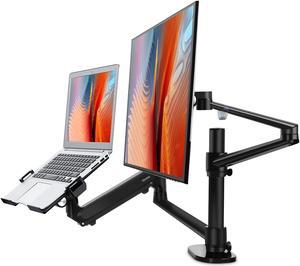 Viozon Monitor and Laptop Mount, 2-in-1 Adjustable Dual Monitor Arm Desk Stand, Single Gas Spring Arm with Laptop Tray for 12-17" Laptop. Single Arm Stand/Holder for 17-32" Computer Monitor(3L-Pro-b)