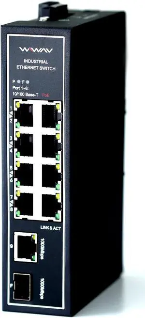 WIWAV WDH-8ET1GT1GF-POE 10/100Mbps 10-Port PoE Unmanaged Industrial Ethernet Switches with DIN Rail/Wall-Mount (UL Listed,-30degC to 75degC,IP30)