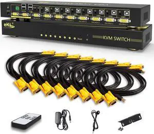 eKL VGA KVM Auto Switch 8 Port in 2 Out Switcher 8x2 Supports Hotkeys,Audio,Basic Keyboard and Mouse USB 2.0 Devices Sharing 8 Computers