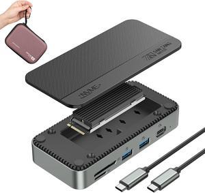 USB C Docking Station with 10Gbps M.2 NVMe SSD Enclosure,10-in-1 M.2 Dock,USB C Multiport Adapter Dongle with 10Gbps USB 3.2-A/C,4K@60Hz HDMI,100W PD,SD/TF,Gigabit Ethernet,M.2 NVMe/SATA SSD Reader.