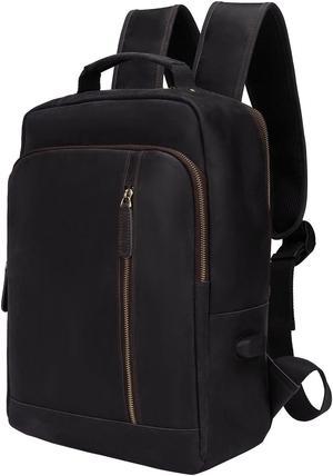 ZHYOL Leather Backpack For Men,15.6" Laptop Backpack with USB Charging Port Full Grain Leather Multi-Functional Business Shoulder Bag Travel Hiking Weekend Daypacks