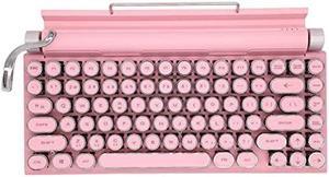 Adventurers Typewriter Keyboard,Bluetooth Wireless Keyboard with 83 Keys Hot Swappable Blue Switch/Round Keycaps/White Backlit/Compact 75% Layout Wired Keyboard for Windows/Mac/PC/Laptop/ipad,Pink