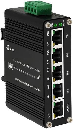Mini Industrial 5 Ports Gigabit PoE Switch Hardened 5 Port RJ45 10/100/1000Mbps 802.3at Ethernet Switch Din Rail Mount PoE+ Switch (-40 to 167 oF) 10Gbps Switching Capacity