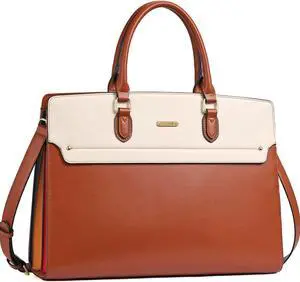 Telena Briefcase for Women Leather Computer Bag Vintage Fashion Laptop Work Business Brown with Beige