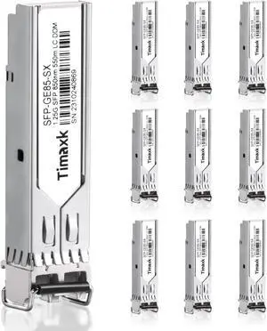 Timaxk 1.25G SFP 1000Base-SX, 850nm MMF, up to 550 Meters, LC Multi Mode 1G Fiber Transceiver Modular for Cisco, Meraki, Ubiquiti UniFi, Mikrotik, Intel, Netgear, D-Link, Qnap, Linksys and More