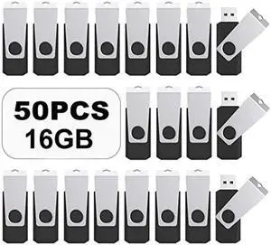 TOPESEL USB Flash Drive 50PCS 16GB Bulk USB 2.0 Flash Drive Memory Stick USB Drive Thumb Drives USB Stick Swivel Memory Stick Thumb Drives Pen Drive (16GB 50 Pack, Black)