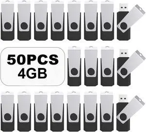 TOPESEL 50PCS 4GB Bulk USB 2.0 Flash Drive Swivel Memory Stick Thumb Drives Pen Drive (4gig, 50 Pack, Black)