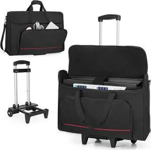 Trunab Rolling Monitor Carry Case for 24 Inch Monitors with Detachable Trolley, Padded Monitor Bag Hold Up to 2 LCD Screens/TVs and Accessories, Black Patented Design