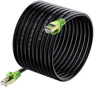 Outdoor Cat 7 Ethernet Cable 300ft, 26AWG Heavy-Duty Cat7 Networking Cord Patch Cable RJ45 Transmission Speed 10GbpsTransmission Bandwidth 600Mhz LAN Wire Cable SFTP Waterproof Direct Burial