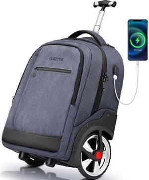 YOREPEK Rolling Backpack for Adults with Wheels, 17 inch Large Wheeled Laptop Backpacks with USB Charging Port, Water Resistant Roller Backpack for Men Business, Travel