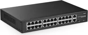 YuLinca 24 Port PoE Switch with 2 Gigabit Uplink, 100Mbps PoE+ Ports, 1000Mbps Uplink, IEEE802.3af/at, Max 300W, VLAN & PoE Extend 250m, RackMount Fanless Unmanaged Ethernet Switch