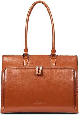BOSTANTEN Leather Briefcase for Women Vintage 15.6 inch Laptop Bag for Women Business Shoulder Handbag Brown