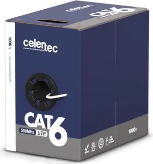 celertec CAT6 Ethernet Cable, 1000ft, 23AWG Solid Bare Copper, Unshielded Twisted Pairs(UTP), 550MHz, ETL Listed &CMR Riser Rated, Indoor, Bulk Ethernet Cable, Pull Box -White