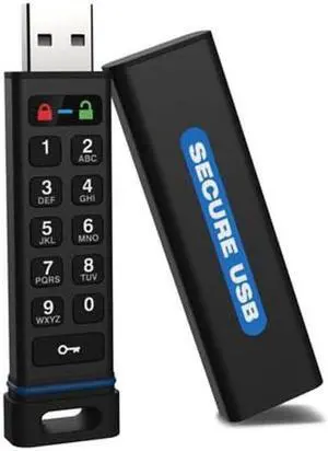 SecureData SecureUSB KP 64GB Hardware Encrypted USB 3.0 Flash Drive FIPS 140-2 Level 3 Unlock via Keypad TAA Compliant, CJIS, HIPAA, CMMC, GDPR Compliant, Works with Mac and Win Free AV