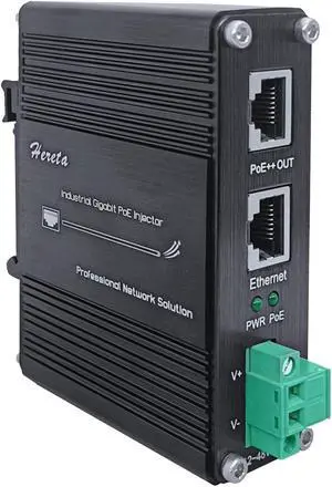 Hardened Industrial Gigabit PoE++ Injector 12-48VDC Input with DIN-Rail and Wall Mount Connecting The IEEE 802.3 bt PoE Device (95W)