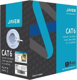 JAVEX 23AWG CAT6 UL in-Wall Rated Bare Copper 600MHz, ETL Listed, UTP Ethernet Bulk Cable, 1000 Feet, White