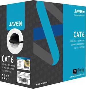 JAVEX 23AWG CAT6 UL in-Wall Rated Solid Bare Copper 600MHz, ETL Listed, UTP Ethernet Bulk Cable, 1000 Feet, Black