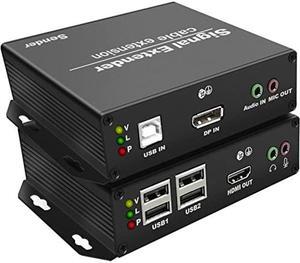 4K DP to HDMI KVM Extender Over Cat5e/6/7 up to 394ft, LornCeng DisplayPort to HDMI Ethernet Extension Over IP Zero Latency Support 3D 4K@30Hz, HDMI 1.4, EDID Pass-Through, IR, RS232, 4Port USB2.0