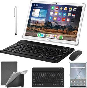 2 in 1 Tablet 10.1 Inch, Android 13.0 Tablets, 64GB/128GB ROM, Dual 4G Cellular with Keyboard, 18MP Camera, Octa-Core Processor, WiFi, GPS, Bluetooth, Google Certified Tablet PC(2024 Silver)