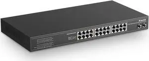 MokerLink 26 Port Gigabit PoE Switch, 24 Gigabit PoE+ Ports, 2 Gigabit SFP Uplink, 300W IEEE802.3af/at, Fanless Rackmount Unmanaged Plug and Play Ethernet Switch